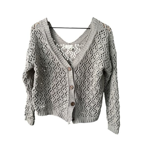 Nicole Miller Arterlier Open Knit Button Down Cardigan Medium - Picture 1 of 5